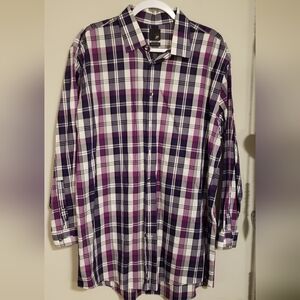 Purple and White Plaid Button-Up Shirt